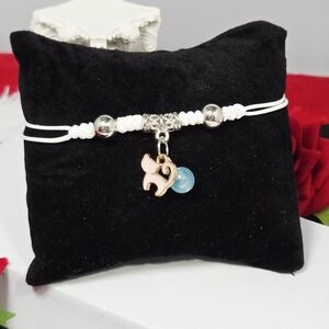 Pink Cat Glow-In-The-Dark Charm Bracelet 😻 White Adjustable Kawaii Wristband